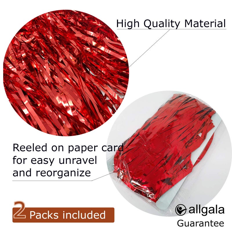 allgala Red Tinsel Table Skirt 2-Pack 29x108 Inch Metallic Foil Fringe Table Skirts for Party Event, Parade Float, Party Decoraton - Image 2